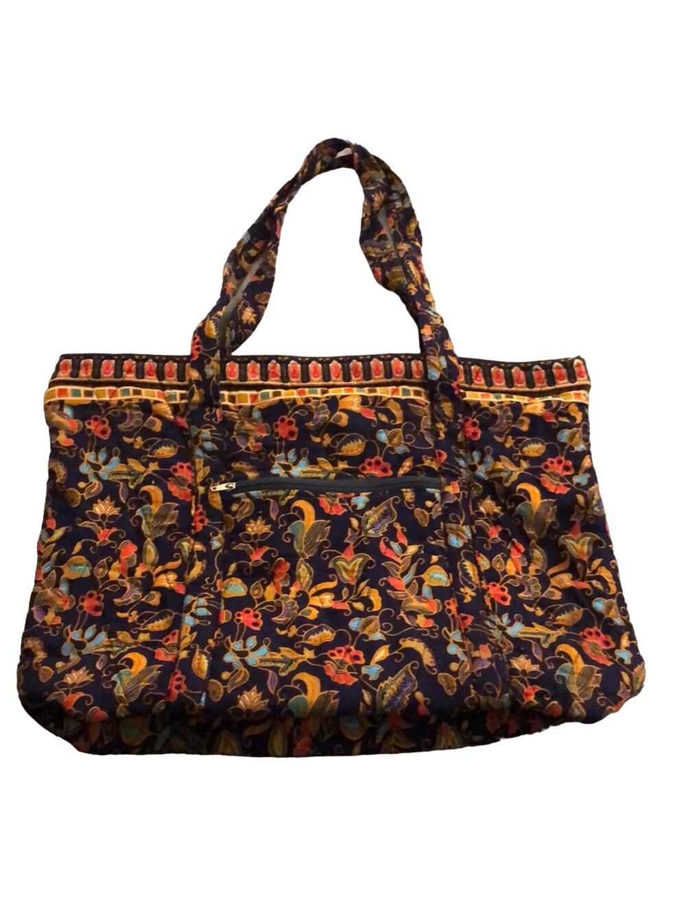 Navy Blue Print Quilted Purse Fully Lined Zipper Closure Cottagecore Boho